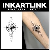 INKARTLINK Tattoo Tech Semi Permanent Tattoo 2 Sheets Compass Knight Design | Temporary Tattoo with realistic warrior art, waterproof wear, no adhesive and lasts 1-2 weeks. Great for cosplay and parties.