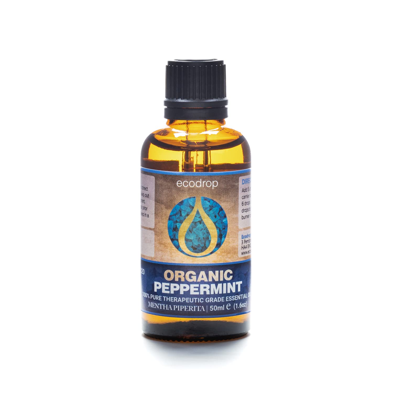 Ecodrop Peppermint Essential Oil I 50ml I Certified Organic and 100% Pure Essential Oils I Natural & Organic Aromatherapy I Massage, Diffusers & Bath
