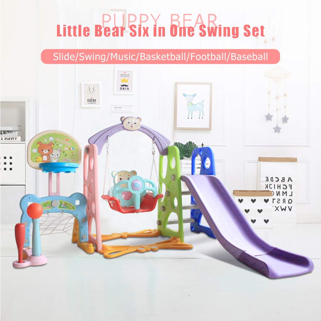 Child Activity Center With Basketball Hoop Football Goal And Baseball Games Play Set Multicolored 6 In 1 Toddler Slide Swing And Climber Toys Playset For Kids Boy Girls Gift Aged 2