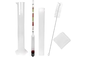 Alcohol Hydrometer and Test Jar for Wine, Beer, Mead & Cider - ABV, Brix and Gravity Test Kit, 250ml Plastic Cylinder, Cleani