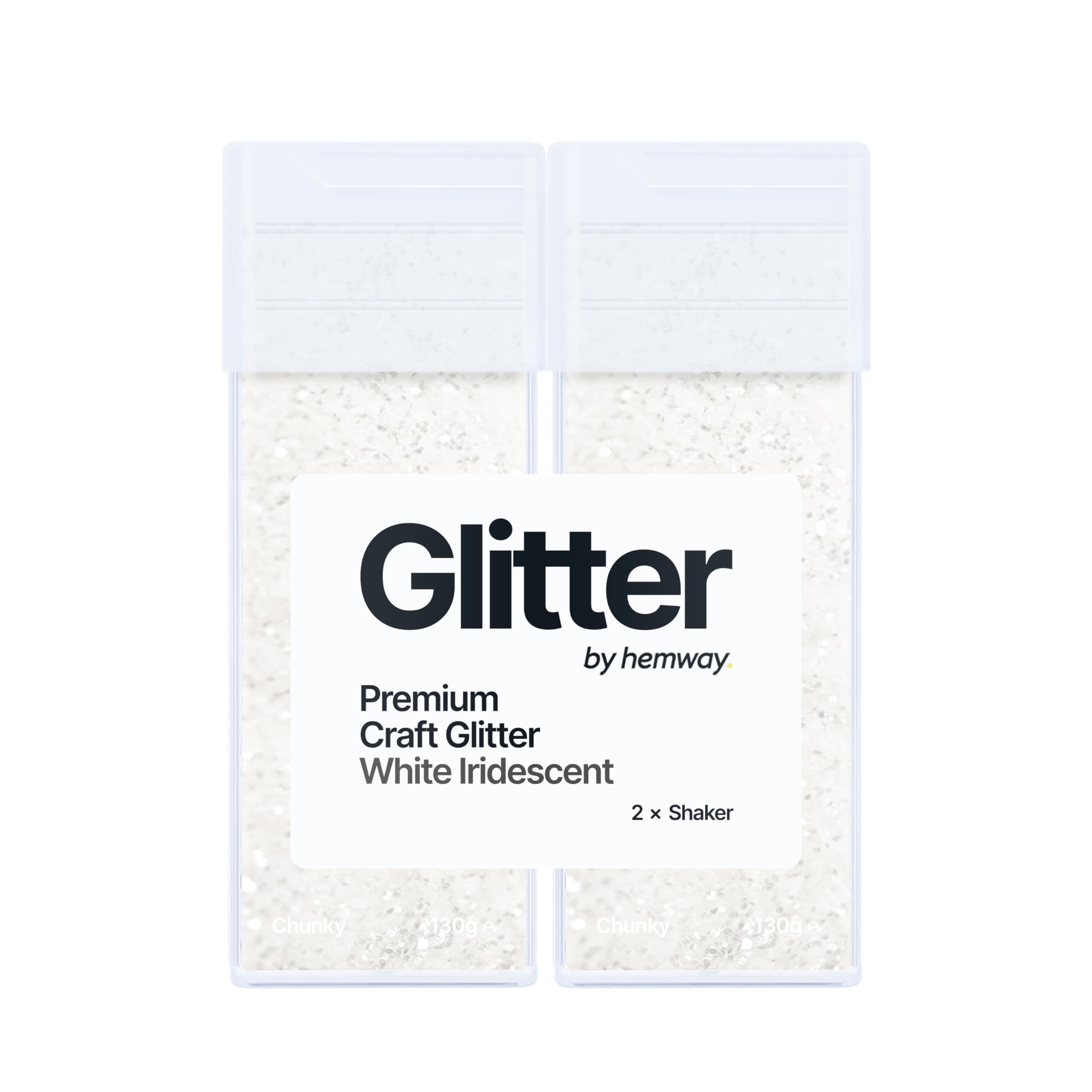 Hemway Glitter Shaker White Iridescent 130g x2 Pack Chunky, Craft Glitter Shakers for Resin & Epoxy Crafts, Christmas Art Supplies, Nail, Body, Face, Eye, Festival, Crafting, Slime, Sparkle