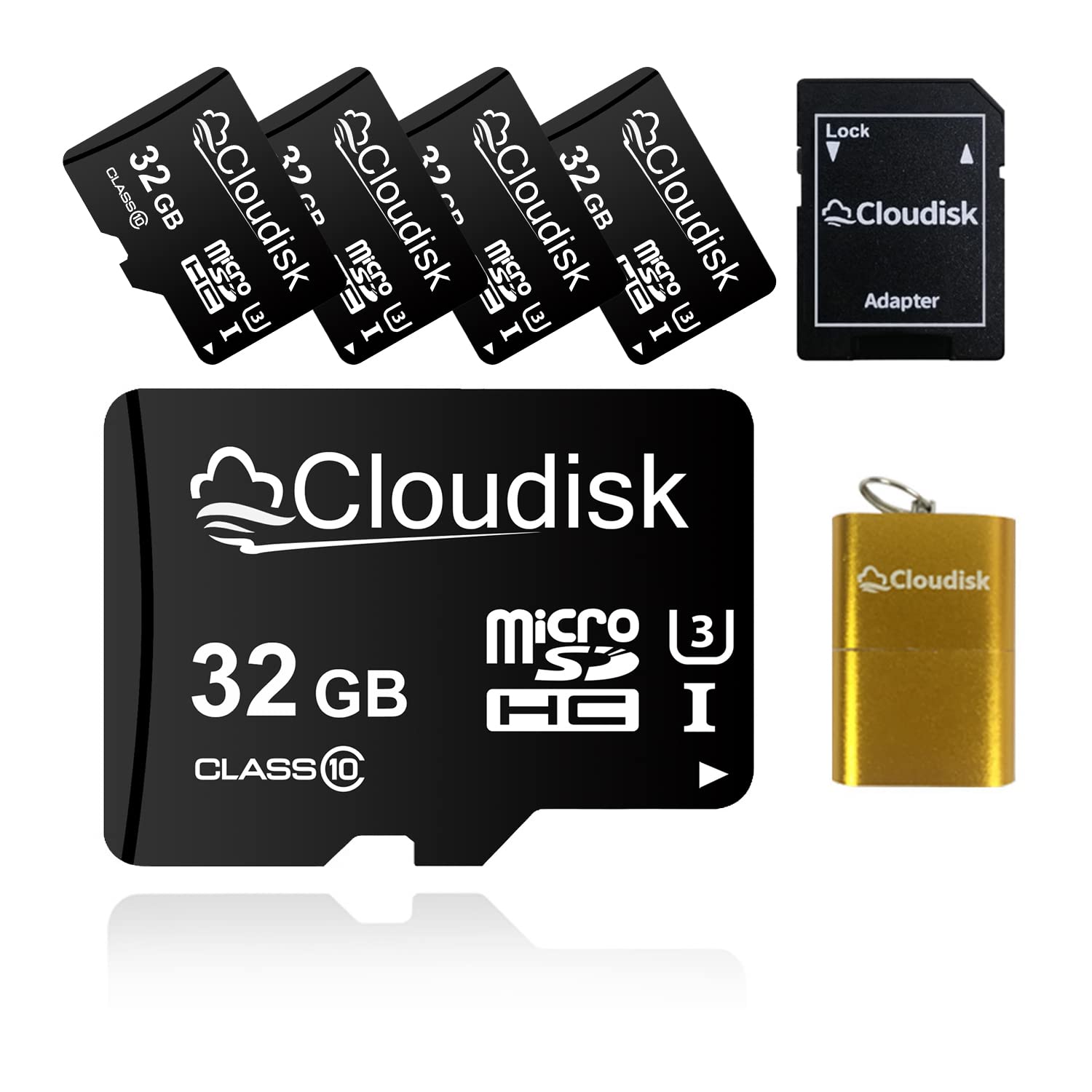 Cloudisk 5Pack 32GB Micro SD Card 32 GB MicroSD Memory Card Class10 with SDAdapter + Card Reader,Bulk Sale 5pcs