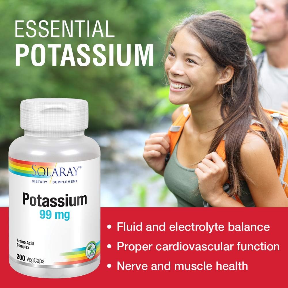 Solaray Potassium 99mg | Fluid & Electrolyte Balance Formula | Heart, Nerve & Muscle Function Support | 200ct: Health & Personal Care
