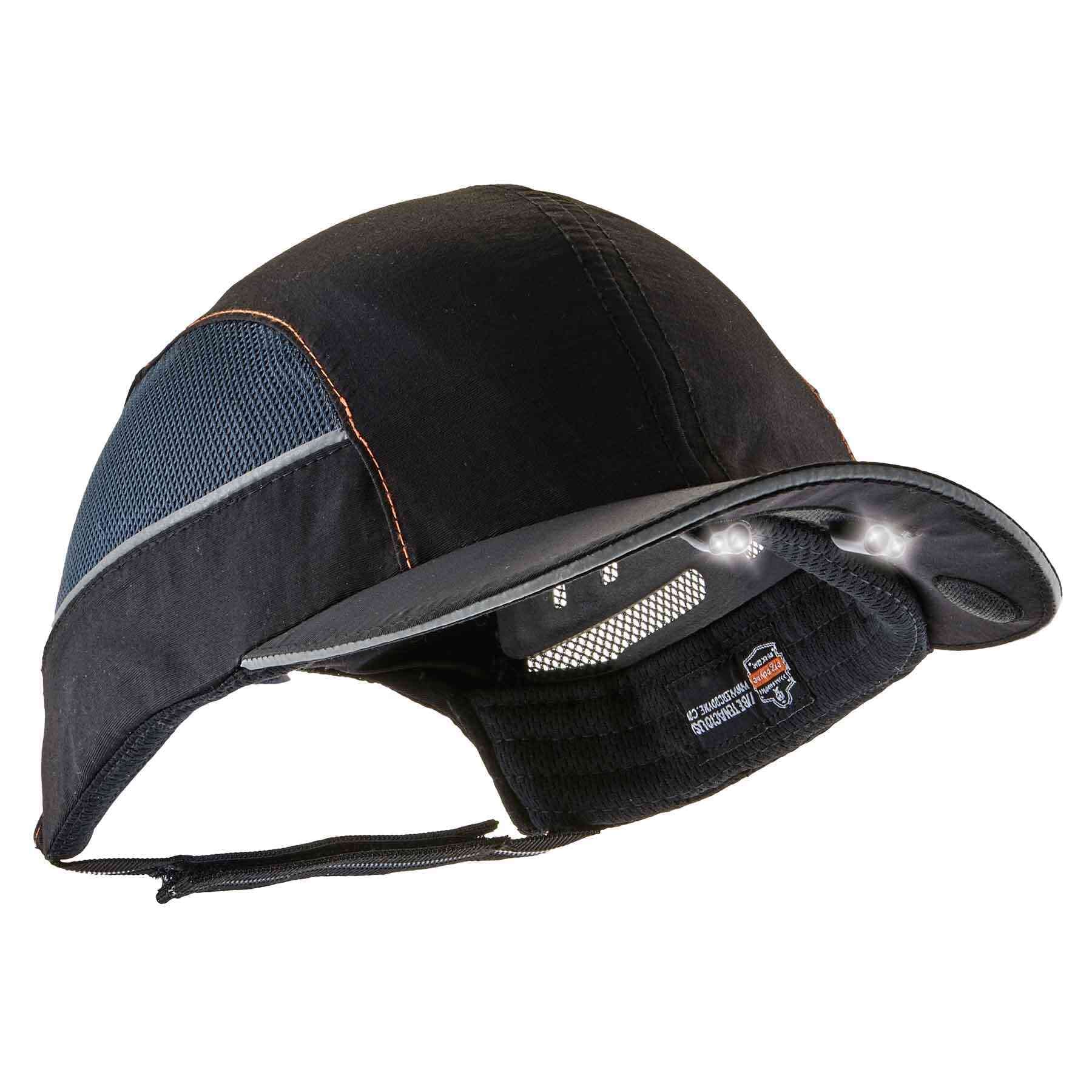 Ergodyne Safety Bump Cap with LED Brim Lighting, Baseball Hat Style, Short Brim, Skullerz 8960,Black
