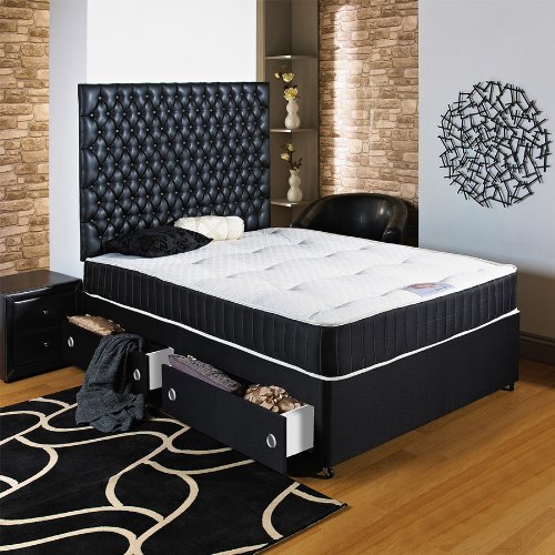 Hf4you Black Divan Bed 3Ft6 Large Single End Drawer No Headboard