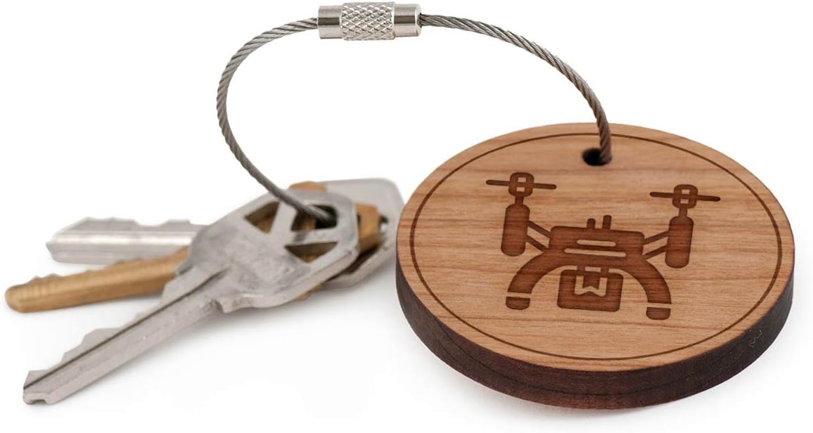 Transport Drone Keychain, Wood Twist Cable Keychain - Large