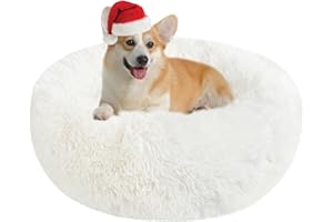 Nepfaivy Calming Dog Beds for Small Dogs - 23.6" Round Donut Cat Bed Washable, Cute Fluffy Pet Bed for Large Indoor Cats, Anti-Anxiety Dog Bed, Durable Plush Dog Pillow Bed, Non-Slip Bottom