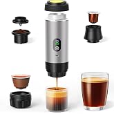 6-in-1 Portable Electric Espresso Machine&ndash;20Bar Self‑Heating camping coffee maker with 7500mA Battery,Display,compatible with Large/Small Capsules&amp;Coffee Powder for Travel,Camping,Car&amp;Office