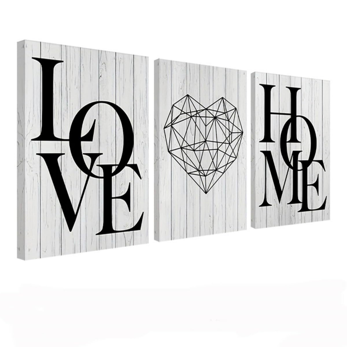 3Pcs Canvas Wall Art, 12"x16" Love & Home Quotes Print, Couples Bedroom Poster Set, Minimalist Wall Art Prints, Living Room Decor Posters, Canvas Artwork Above Bed, Modern Home Decor (Framed01)