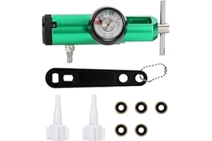 Roastove O2 Mini Oxygen Regulator Suits for CGA-870 Gauge Flow Rate 0-25lpm, Includes Wrench Key, 5 Brass Yoke Washer Seals, 