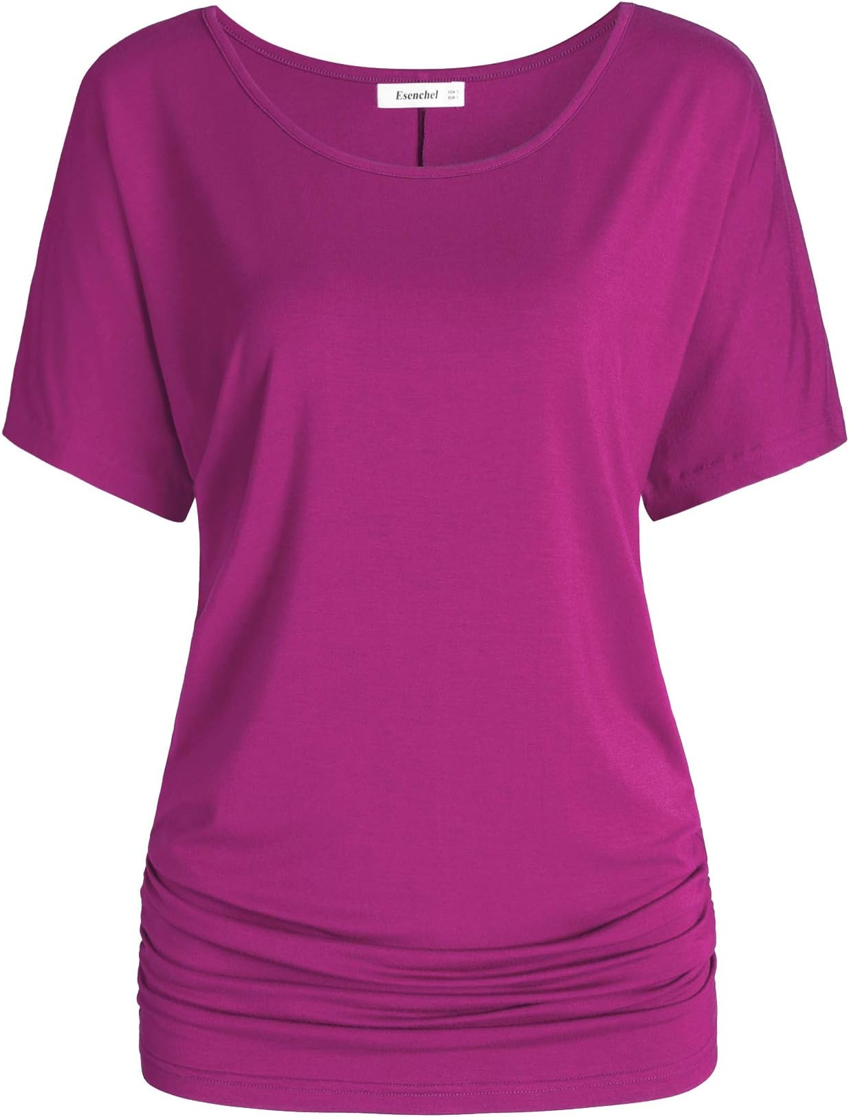 Esenchel Women's Short Sleeves Dolman Top Scoop Neck Drape Shirt