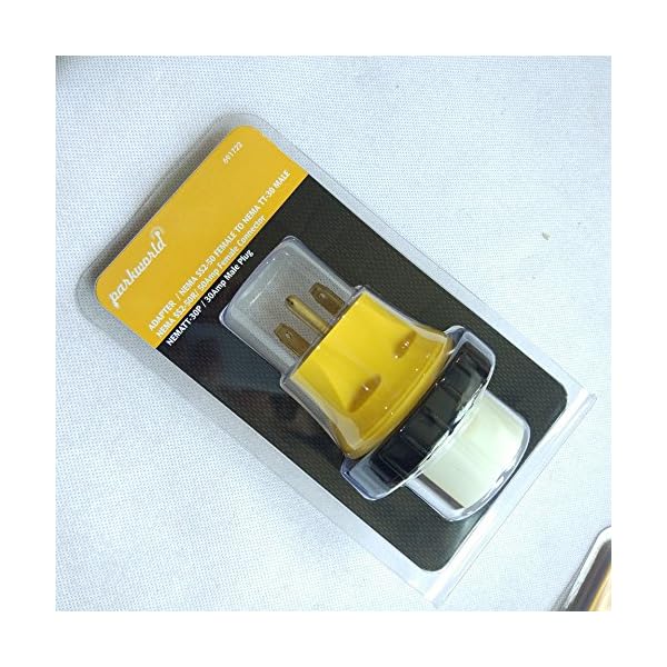 Parkworld-691722-Shore-Power-Adapter-RV-30A-TT-30P-male-to-Marine-50A-SS2-50R-female-two-hots-bridged-with-locking-ring