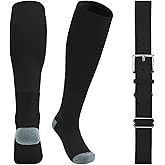 QBK Youth Baseball Socks & Belt Combo Set for Kids 2-16 Years -Softball/Tee Ball Accessories (1 Pair + 1 Belt, Unisex)