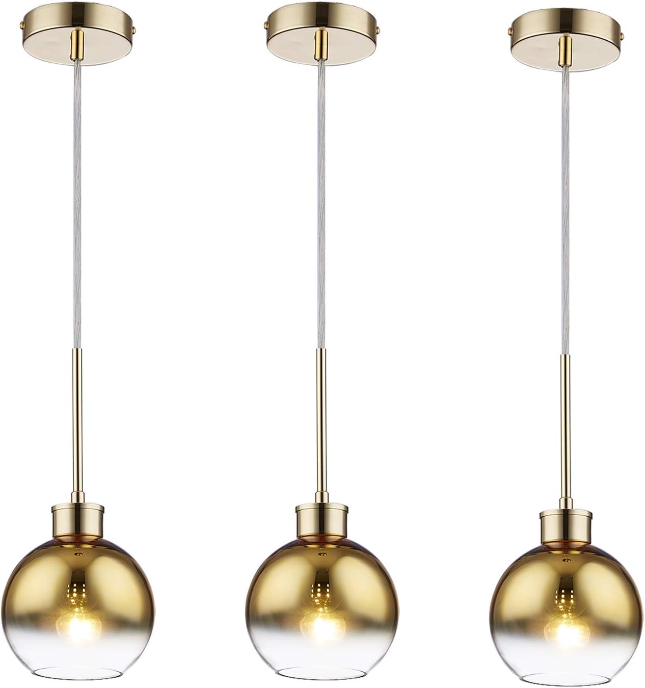 Loclgpm Modern 3 Light Glass Pendant Light Fixture, Gold Globe Mini Ceiling Lighting Adjustable Height Chandelier Hanging Kitchen Island Bedroom Dinning Room Living Room Bathroom Home - - 