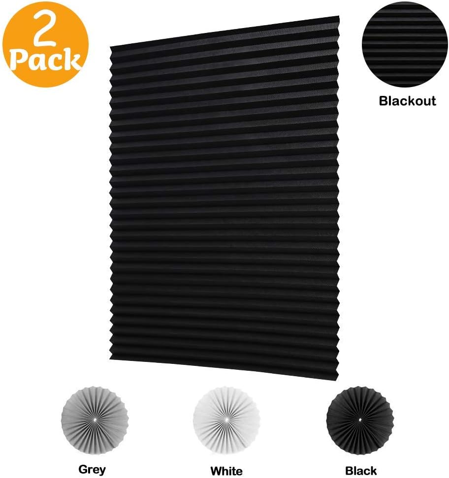 LUCKUP 2 Pack Cordless Blackout Pleated Fabric Shade,Easy to Cut and Install, with 4 Clips (48"x72" - 2 Pack, Black)