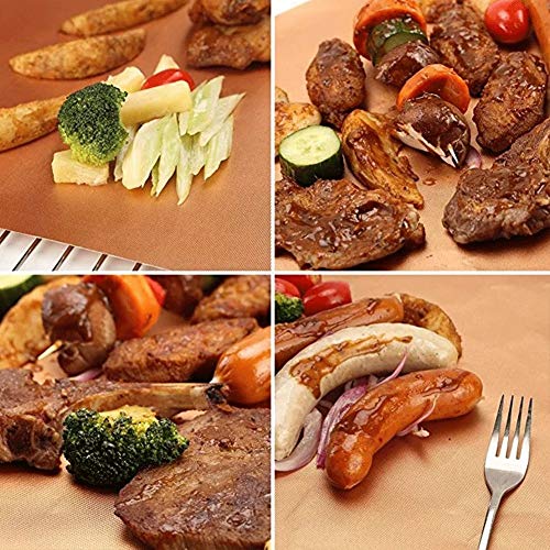 image for LokiLux BBQ Grill Mat Set of 10, Non Stick Barbecue Copper Grill Bakin