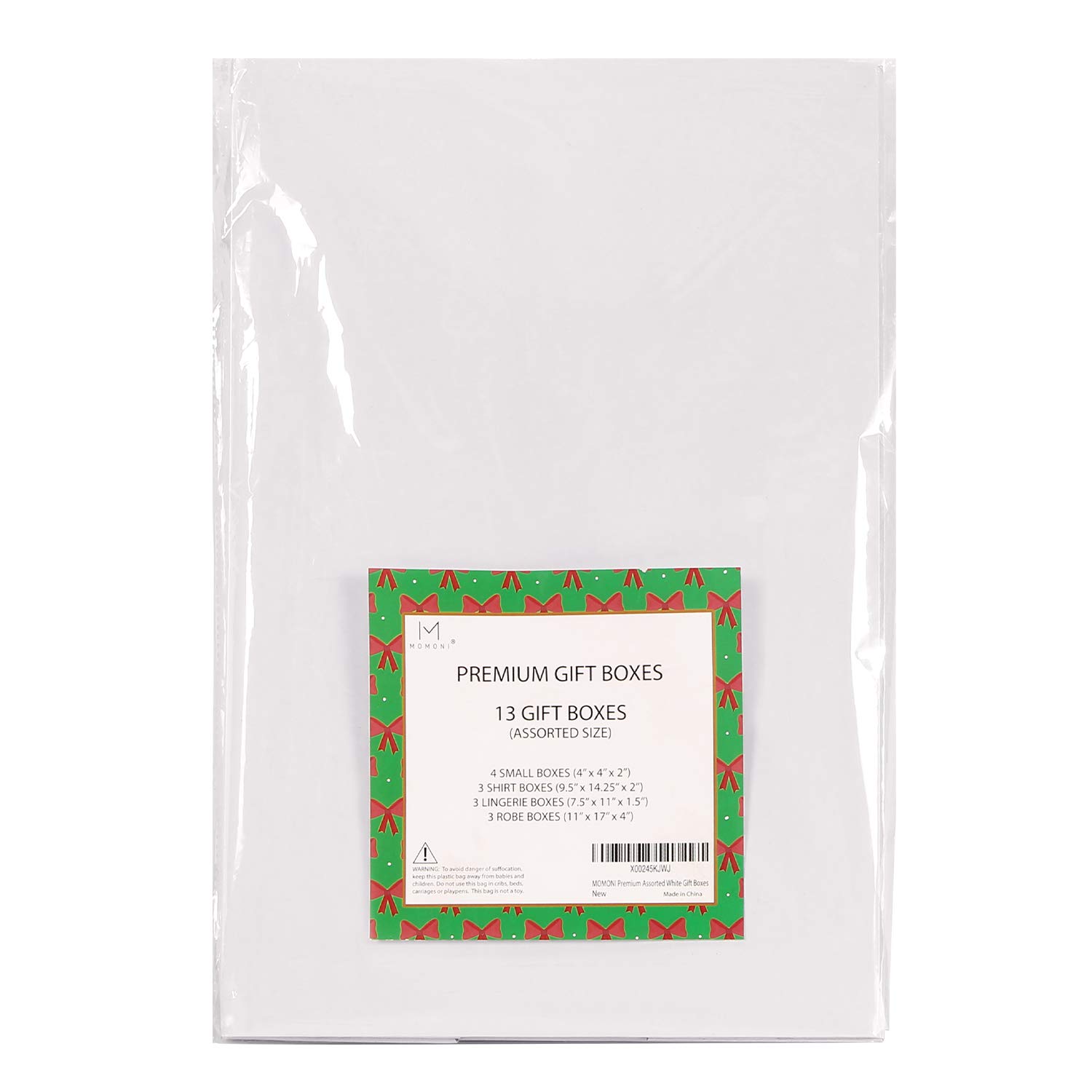 MOMONI Premium 13 Piece White Gift Boxes with Lids of Assorted Sizes with 4 inch Deep Robe Wrapping Boxes Set for Wrapping Christmas Gifts, Birthday, Holiday