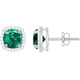 Certified 1.7 Carat Lab Grown Emerald Stud Earrings in Silver, Aaaa Quality - Unique Gift For Women