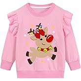 CM-Kid Toddler Girl Christmas Sweatshirt Ruffle Long Sleeve Santa Elk Snowman Dino Shirt Tops for Kids Girl 2-7T
