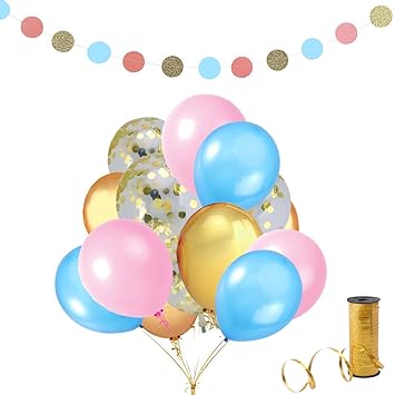 Amazon Com 37 Pcs Gold Confetti Balloons And Blue Gold Pink