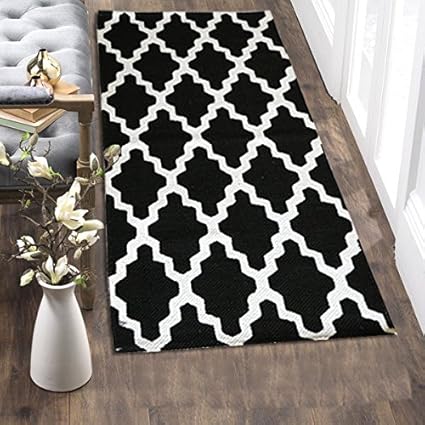 The Home Talk Printed Cotton Floor Rug/Bedside Runner/Passage Runner, 50X100 cm, Best For Bedroom, Passage, Living Room, Kids Room- Black