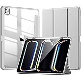 New Compatible with iPad Pro 13 inch Case M5 2025/M4 2024 with Built-in Pencil Holder, Kidopire for iPad Pro 13 Case with Hard Clear Back Shell, Support Pencil Pro, Auto Wake/Sleep, Light Gray