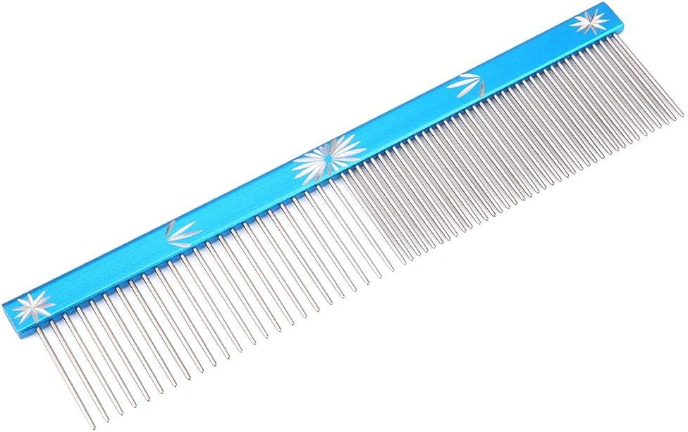 Stainless Steel Pet Grooming Comb for Dogs and Cats - Anti-Static Hair Shedding Brush with Different Spaced Rounded Teeth, 3 Colors