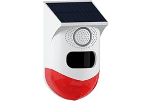 WAYTRONIC Outdoor Solar Powered Siren LED Sound and Strobe Light Alarm with Motion Sensing Trigger for Patios, Gardens, Entrances, Hallways, Farms, Garages and More. (Independent Button Version)
