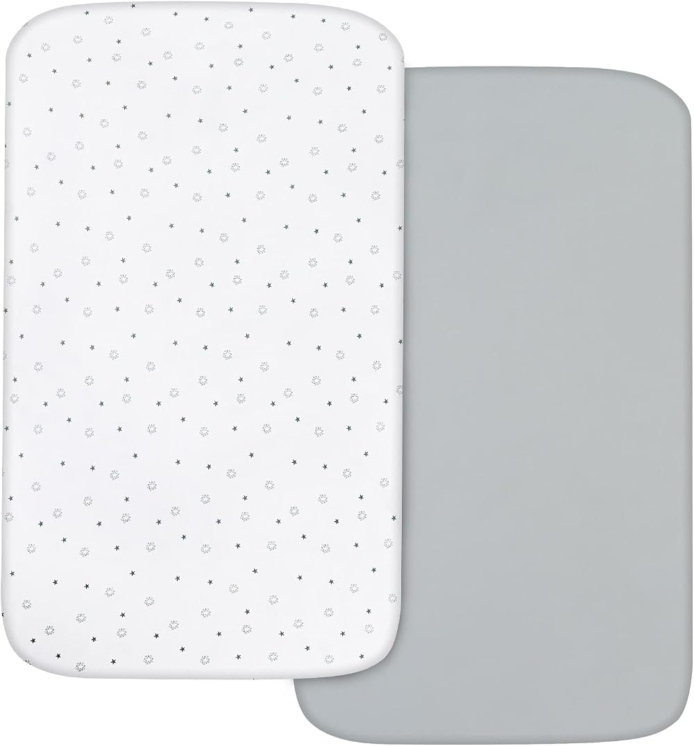 SPRINGSPIRIT Next to Me Crib Sheets Fitted 83x50cm Grey White Stars 2 Pack
