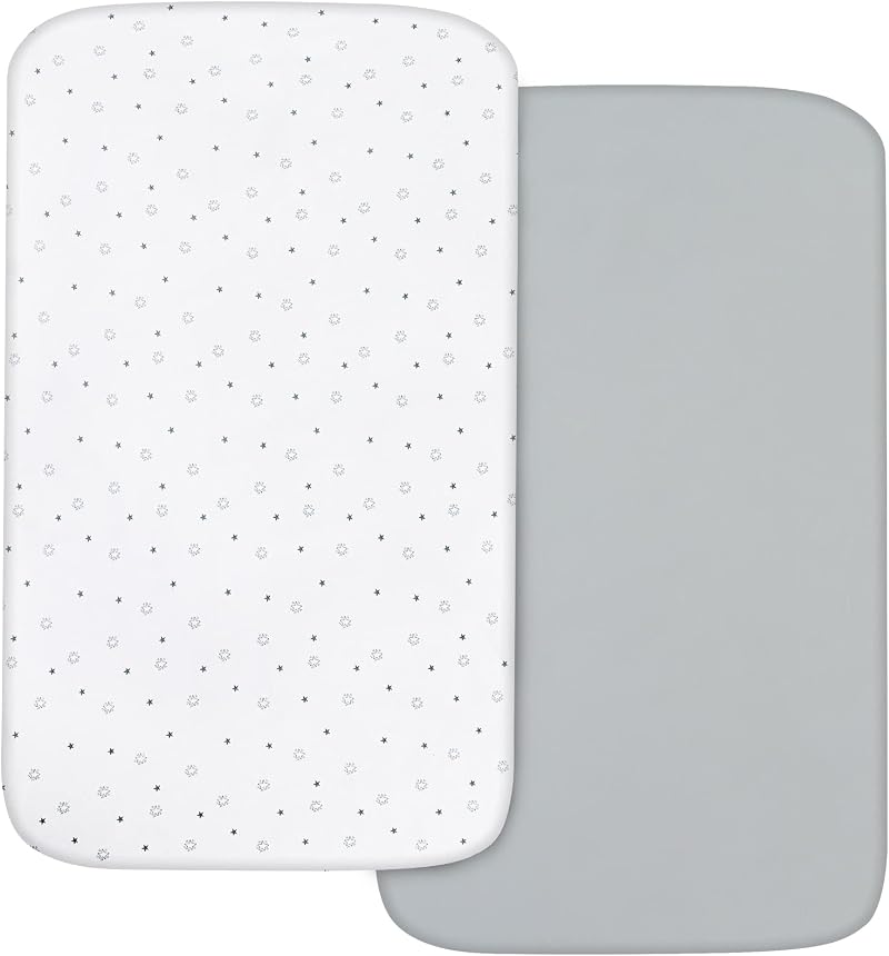 SPRINGSPIRIT Next to Me Crib Sheets Fitted 83x50cm Grey White Stars 2 Pack