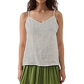 Amazhiyu Women's Linen Camisole Tank Top V-Neck Loose Casual Adjustable Strap Tops