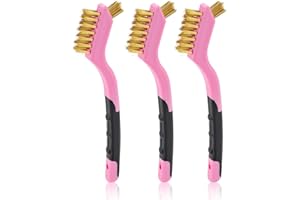 MAXMAN Brass Wire Brush Set 3-Pack, Brass Brushes for Cleaning Metal, Small Cleaning Brushes for Tight Spaces, Metal Brush, 7" Detail Deep Clean Scrub Brush, Pink