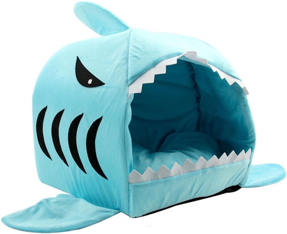 Zatier Blue Shark Cute Comfortable Indoor Dog House Bed Puppy Kitten Pet Dog Cat Nest Pad Soft Fleece Bed
