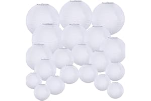 SAHENITEANA 20 Pack Chinese White Paper Lantern Hanging Paper Lanterns White Round Paper Lanterns 4” 6” 8” 10” 12” White Hang