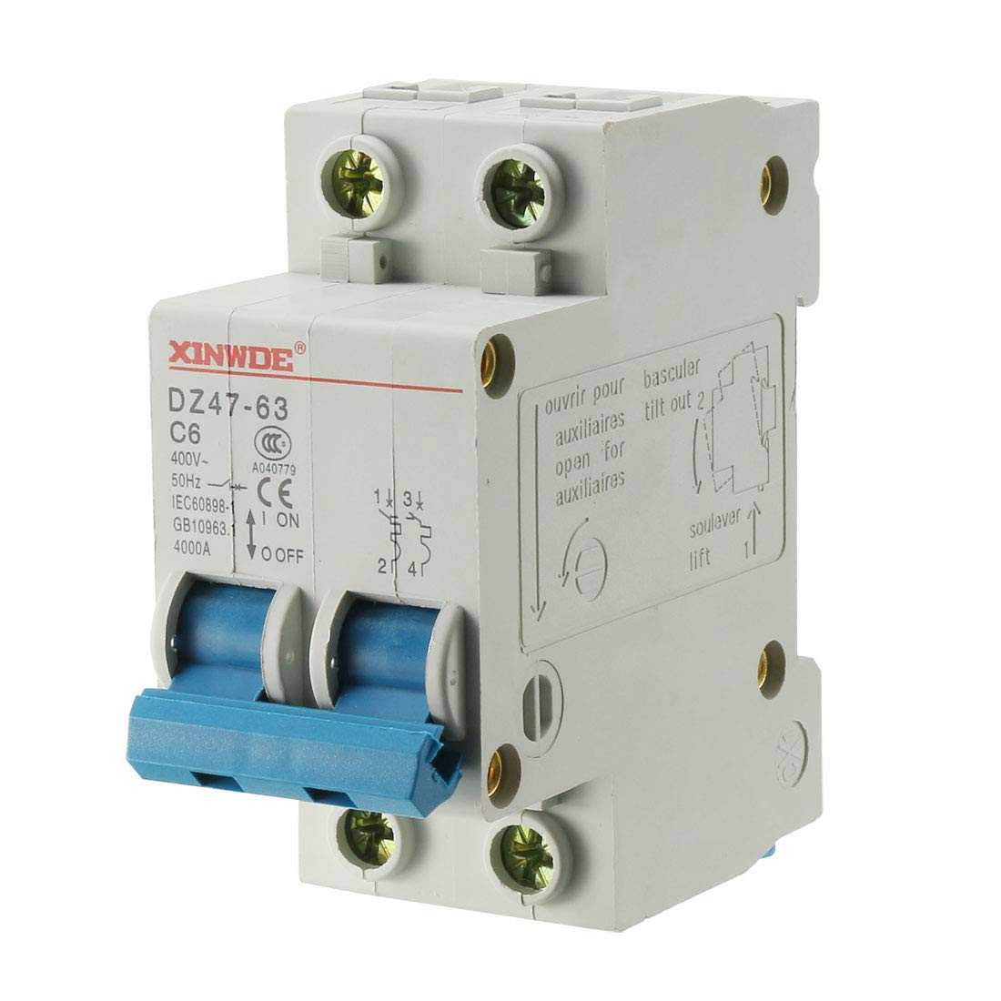 sourcing map 2 Poles 6A 400V Low-voltage Miniature Circuit Breaker Din Rail Mount DZ47-63 C6