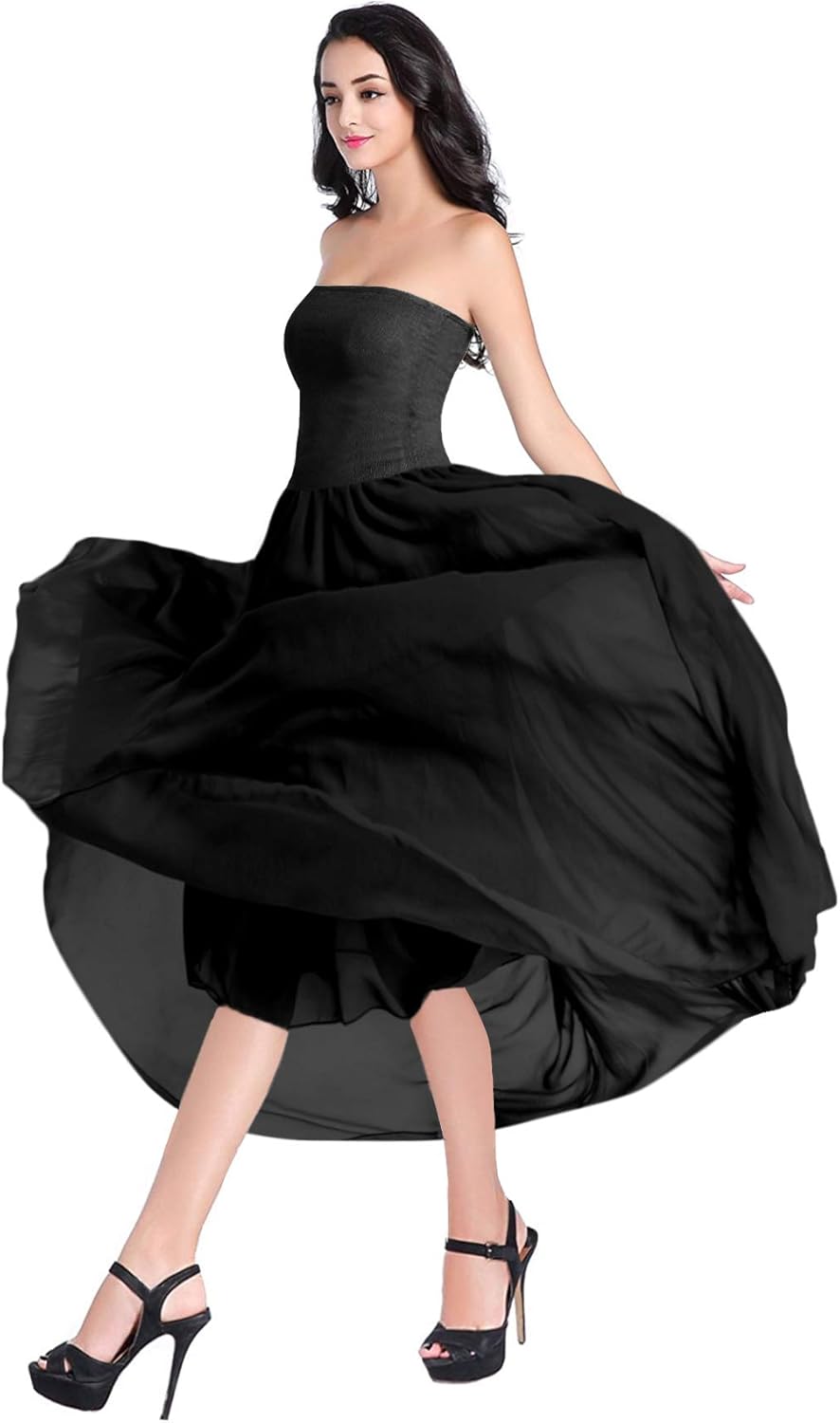 v28 Women Full/Ankle Length Elastic Pleated Retro Maxi Chiffon Long Skirt at  Women’s Clothing store