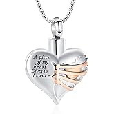 Imrsanl Heart Cremation Urn Necklace Pendant for Human Ashes - A Piece of My Heart Lives in Heaven Memorial Keepsakes Cremation Jewelry