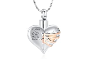 Imrsanl Heart Cremation Urn Necklace Pendant for Human Ashes - A Piece of My Heart Lives in Heaven Memorial Keepsakes Cremation Jewelry
