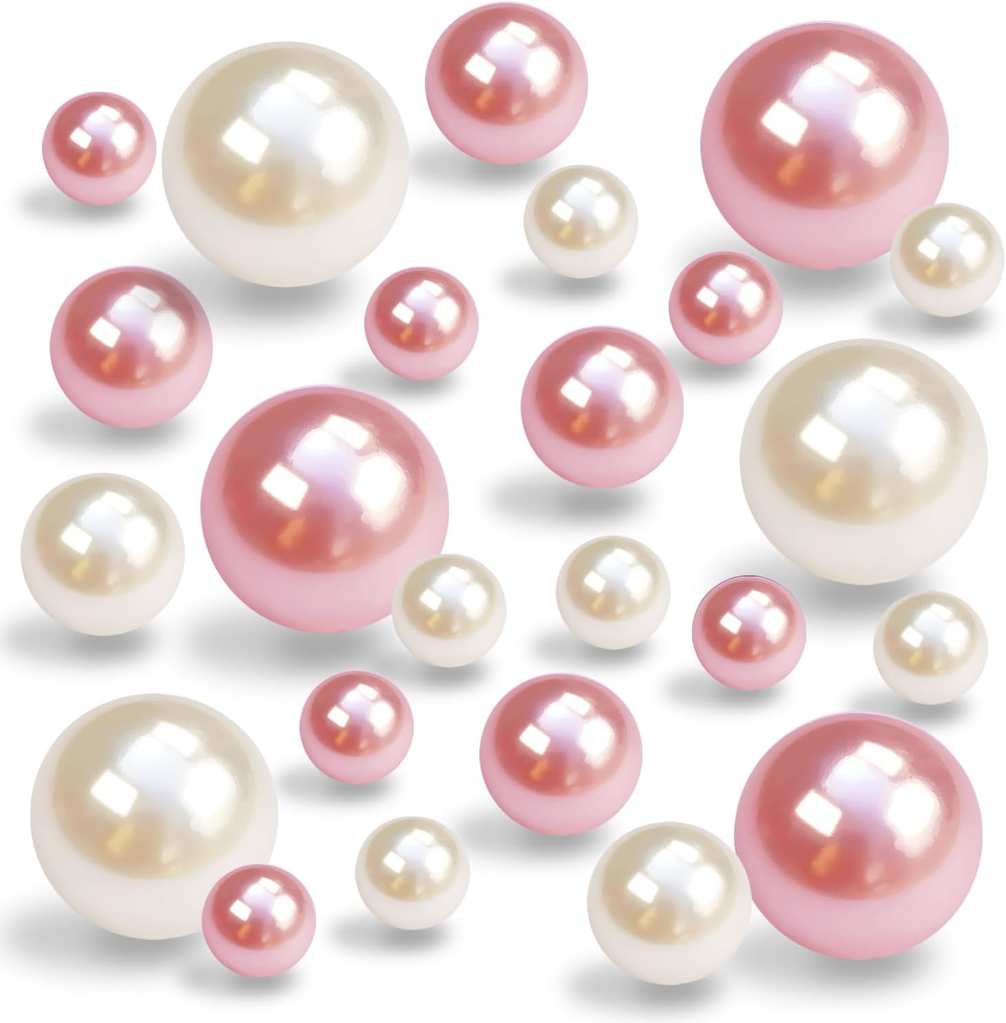 Vase Fillers - LWQYHTT Pearl for Vase Filler and Transparent Water Gels No Hole Pearl Beads for Wedding Centerpiece Home Table Decor, Pearls for Brush Holder 130PCS (Creamy White, Pink)