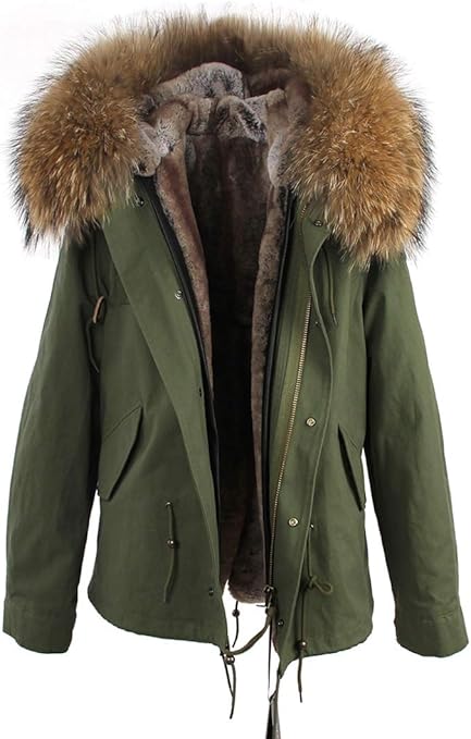 real raccoon fur hooded coat