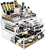 Sorbus Acrylic Cosmetic Makeup and Jewelry Storage Case Display with Silver Trim - Spacious Design - Great for Bathroom, Dresser, Vanity and Countertop (Silver Set 1)