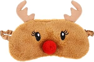 JRINYE Cute Reindeer Plush Sleep Mask Eye Mask Sleeping Mask Christmas Animal Rudolph Soft Fluffy Eye Cover Blindfold Eye Shade for Kids Girls and Adult Travel - Brown