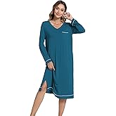 GYS Bamboo Viscose Soft Women's Nightgowns Comfy Long Sleeve V Neck Sleep Dress