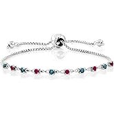 Gem Stone King 925 Sterling Silver Gemstone Birthstone and Red Created ruby Infinity Tennis Bracelet For Women | Round 2.5MM | Adjustable Bolo Bracelet Up to 9 Inch | Easy-On Easy-Off