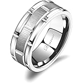 Denvosi Tungsten Ring for Men Wedding Band 8MM Silver Brick Pattern Matte Brushed Surface Engagement Anniversary Ring Fit Size 6-15