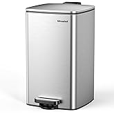 Lovewind Kitchen Trash Can with Lid, 8 Gallon/30 L Footstep Garbage Can for Kitchen Bedroom Home Office, 30 Liter Trash Bin Brushed Stainless Steel Waste Bin with Soft-Close Lid,Silver