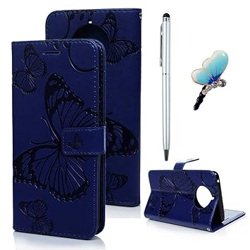Edauto Hülle Schmetterlinge Case für Nokia 9 PureView HandyHülle Leder Flipcase Schutzhülle Brieftasche Flipcover Tasche Stän
