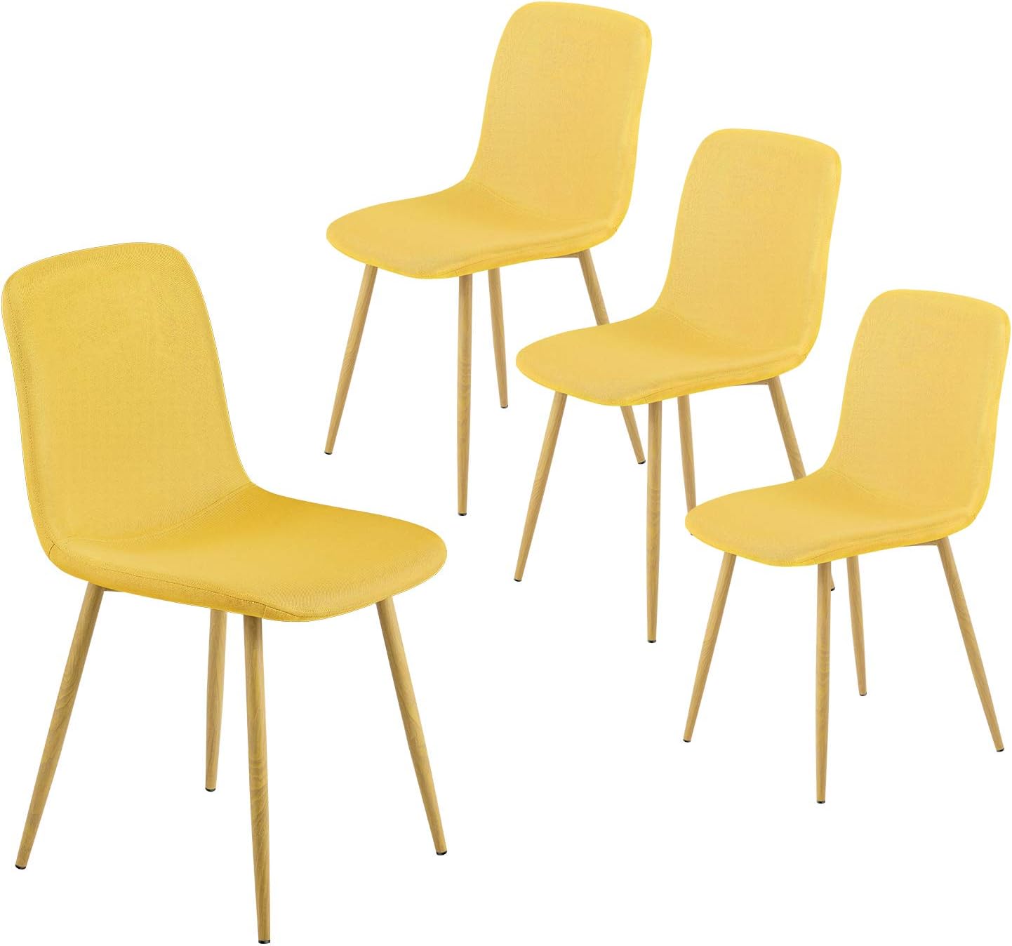 Kealive Dining Chairs Fabric Cushion Kitchen Chairs Set of 4, Mid Century Modern Dining Room Chair with Metal Legs for Home Kitchen Living Room, Easy Assemble (Yellow)