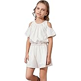 Perfashion Girls' Jumpsuits & Rompers Crew Neck Short Sleeve Stretchy Summer Denim Shorts with Side Pockets for 4-13 Years