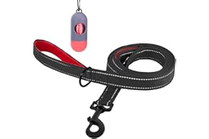Bolux 5ft Dog Leash, Heavy Duty Rope Leash with 2 Padded Handle – Pet Training Lead with 3M Reflective Double Handle for Traffic Control Safety, Perfect for Large Medium or Small Dog (Black+Red)